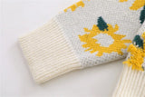 Sunflower Pattern Textured Knit Sweater