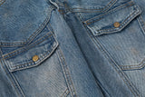 Multi-pocket Retro Ankle Zipper Denim Pants