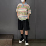Versatile Gradient Striped Knit Polo Sweater