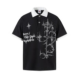 Stylish Color Contrast Splicing Printed Polo T-Shirt