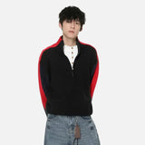 Chic Contrasting Stand Collar Knitted Half Zip Sweater