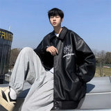 Vintage Embroidered PU Baseball Leather Jacket
