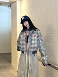 Retro Checkered Patchwork Loose Varsity Jacket