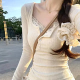Sweet Flower Print Patchwork Lace T-Shirt