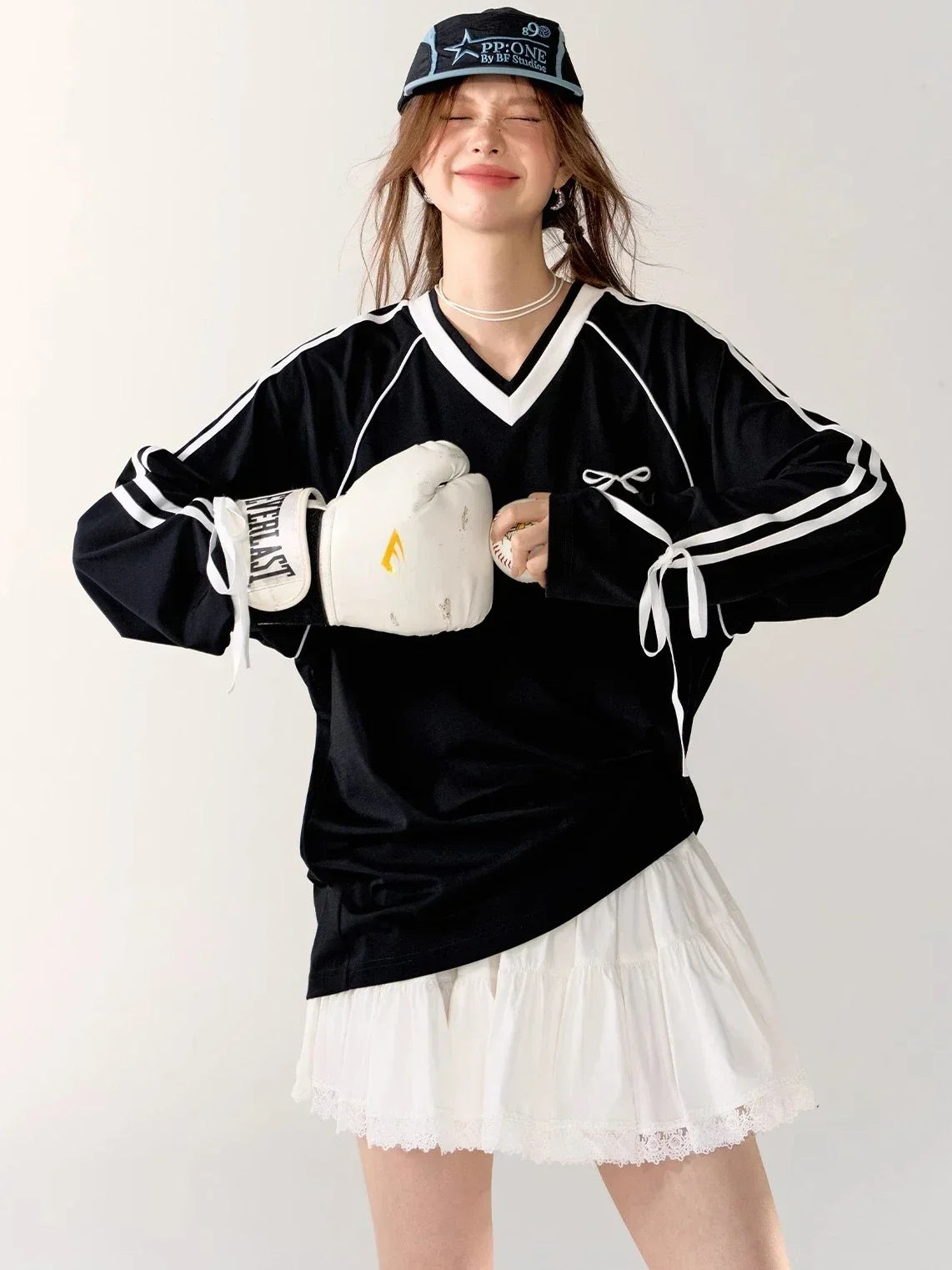Sweet Oversized Graphic V-Neck Sweatshirts