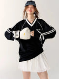 Sweet Oversized Graphic V-Neck Sweatshirts