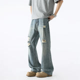 Vintage Streetwear Scratched Blue Ripped Jeans