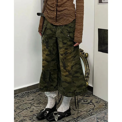 Streetwear Camouflage High Waist Wide Leg Jorts