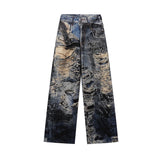 Retro 3D Printed Cool Ripped Wide Leg Jeans