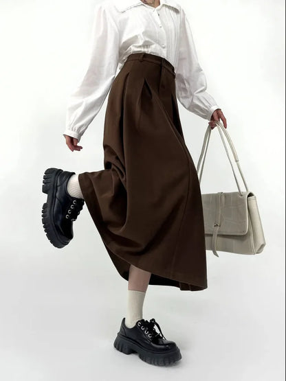 Pleated Dark Academia Midi Skirt