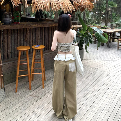 Comfortable Vintage Lace Ruffle Baggy Pants