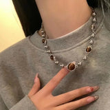 Vintage Brown Beaded Aesthetic Necklace