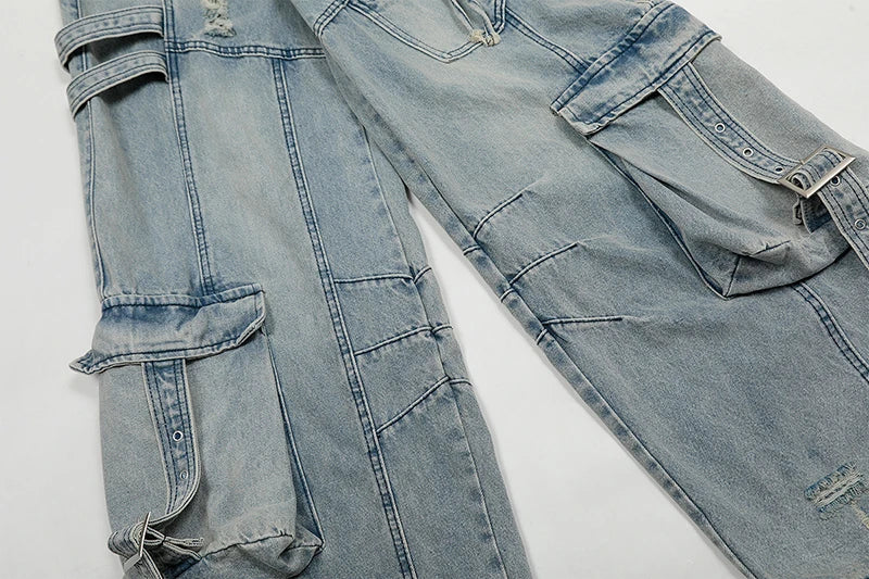 Belted Washed Broken Jeans