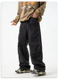 Timeless Fit Washed Denim Wide Leg Cargo Jeans