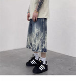 Flame Graphic Print Denim Short