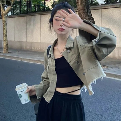 Women Cool Chic Cropped Denim Jacket