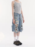 Plush Stylish Ripped Holes Denim Jorts
