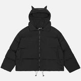 Warm Black Masked Neckline Hooded Puffer Jacket