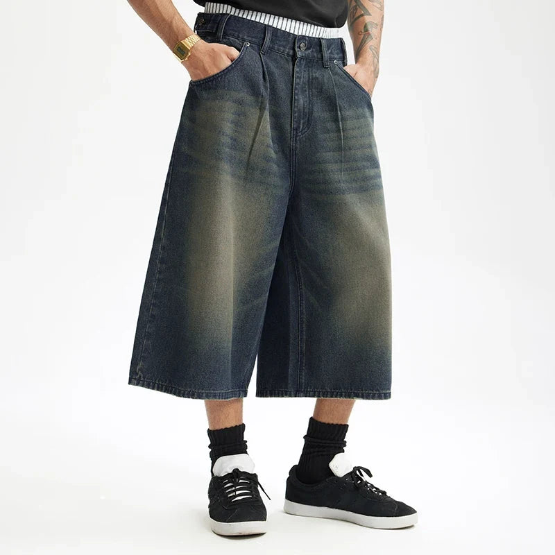 American Streetwear Two Tone Washed Denim Jorts