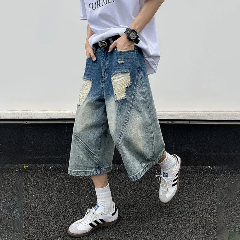 Original Gradient Cozy Vibes Washed Patched Jorts