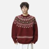 American Style Oversized Fair Isle Crewneck Sweater
