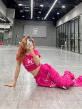 Pink Y2K Bufferfly Pattern Wide Leg Sweatpants