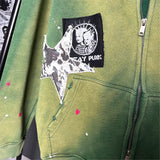Y2K Green Retro Oversized Tie Dye Zip Sweatshirt