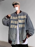 Vintage Distressed Denim Baseball Varsity Jacket