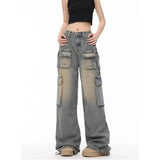 Women Cute Trendy High Waist Wide Leg Blue Jeans