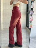 Y2K Mopping Red High-waist Denim Pants