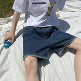 Mid-waist Blue Denim Shorts