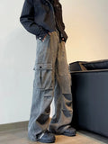 Y2K Streetwear Vintage Cyber Gray Pleated Baggy Jeans