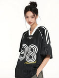Trendy Striped Letter Print V-Neck Sport T-Shirt