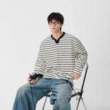 Striped Casual Long Sleeve V-Neck T-Shirt