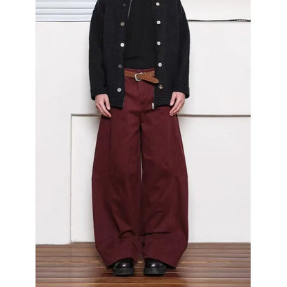 Spliced Scimitar Cotton Casual Wide Leg Pants