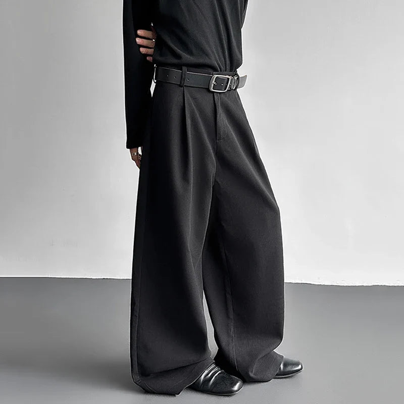 Pleated Style Solid Color Thickened Loose Pants