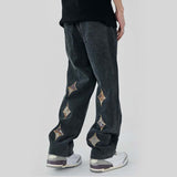 Letter Embroidery Distressed Denim Pants