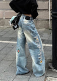 Vintage Pearl Embroidered Baggy Denim Jeans