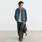 American Style Zipper Turn Down Collar Denim Jacket