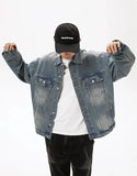 Damaged Neckline Loose Denim Jacket