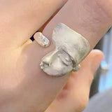 Vintage Irregular Sterling Silver Mask Ring