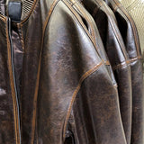 Winter Loose Fit Retro Brown Leather Race Jacket