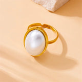 Adjustable Oval Pearl Stainless Steel Ring