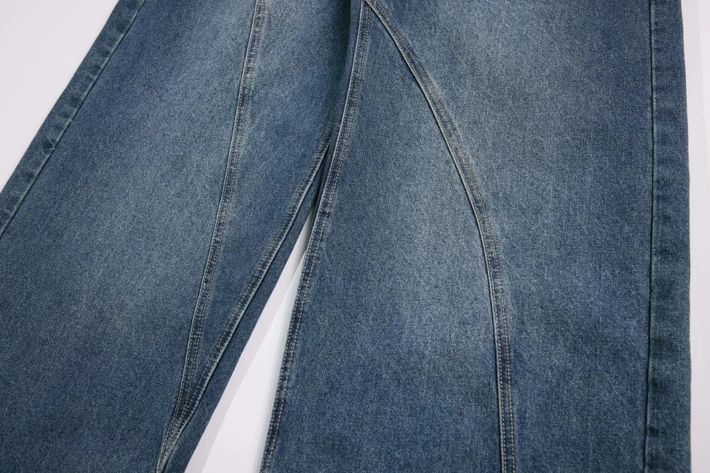 Irregular Distressed Spliced Washed Wide Leg Jeans