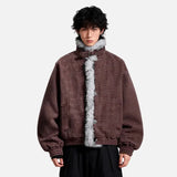 Warm Striped Fleece Lined Fur Jacket