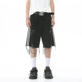 Side-Striped Ripped Denim Shorts