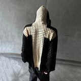 Elevated Colorblock Hollow Casual Hooded Sweater