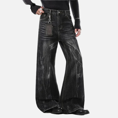 Streetwear Lightning Pattern Vintage Wide Leg Jeans
