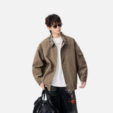 Warm Contrast Plaid Collar Button Up Leather Jacket