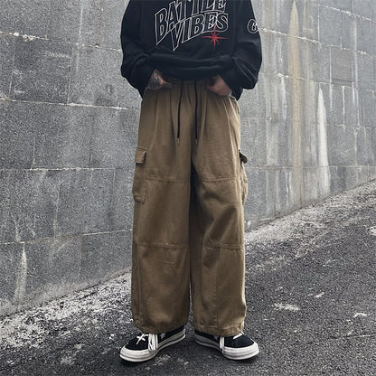 Solid Baggy Wide-Leg Cargo Pants
